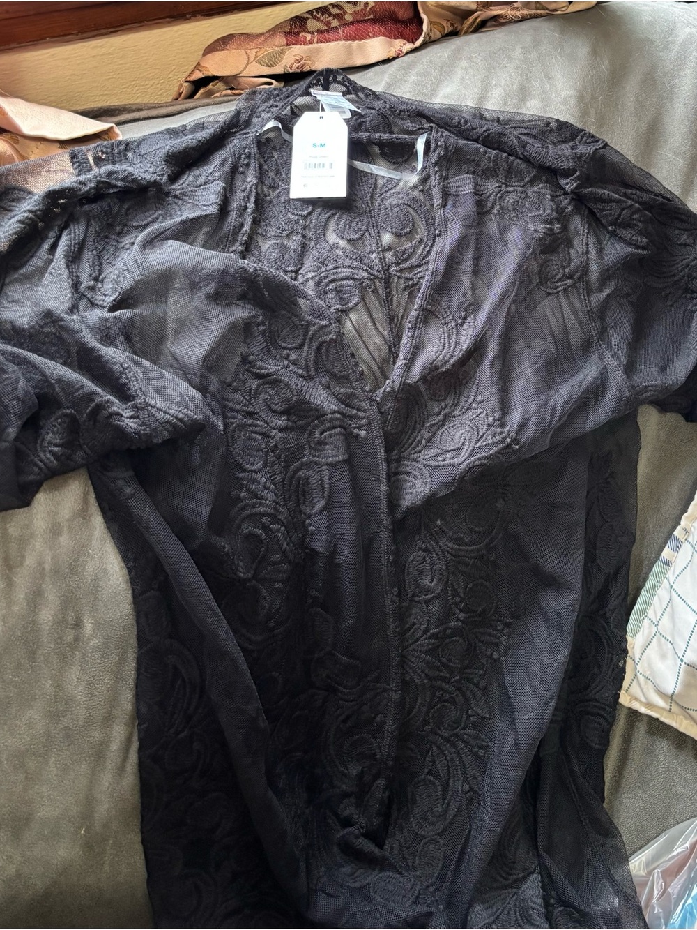 Time and Tru Black Lace-Texture Cardigan